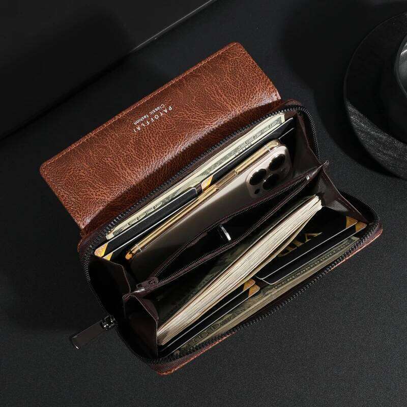 Men's PU Zipper Handbag Large Capacity Long Clutch Phone Bag Multi card Card Holder Coin Purse Wallet Double Layer C260304