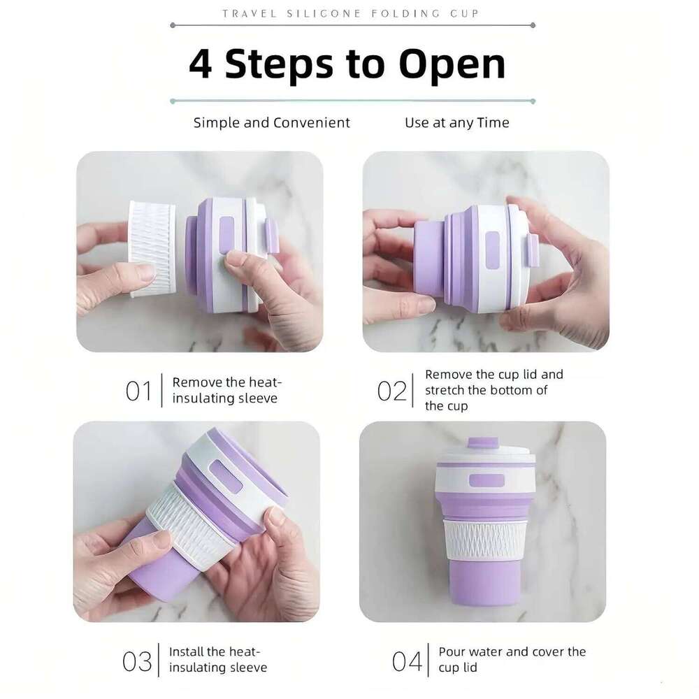 Leakproof Collapsible Silicone Travel Mug Reusable Foldable Bottle Hot Coffee/Cold Water Perfect for Camping & Cycling S260303