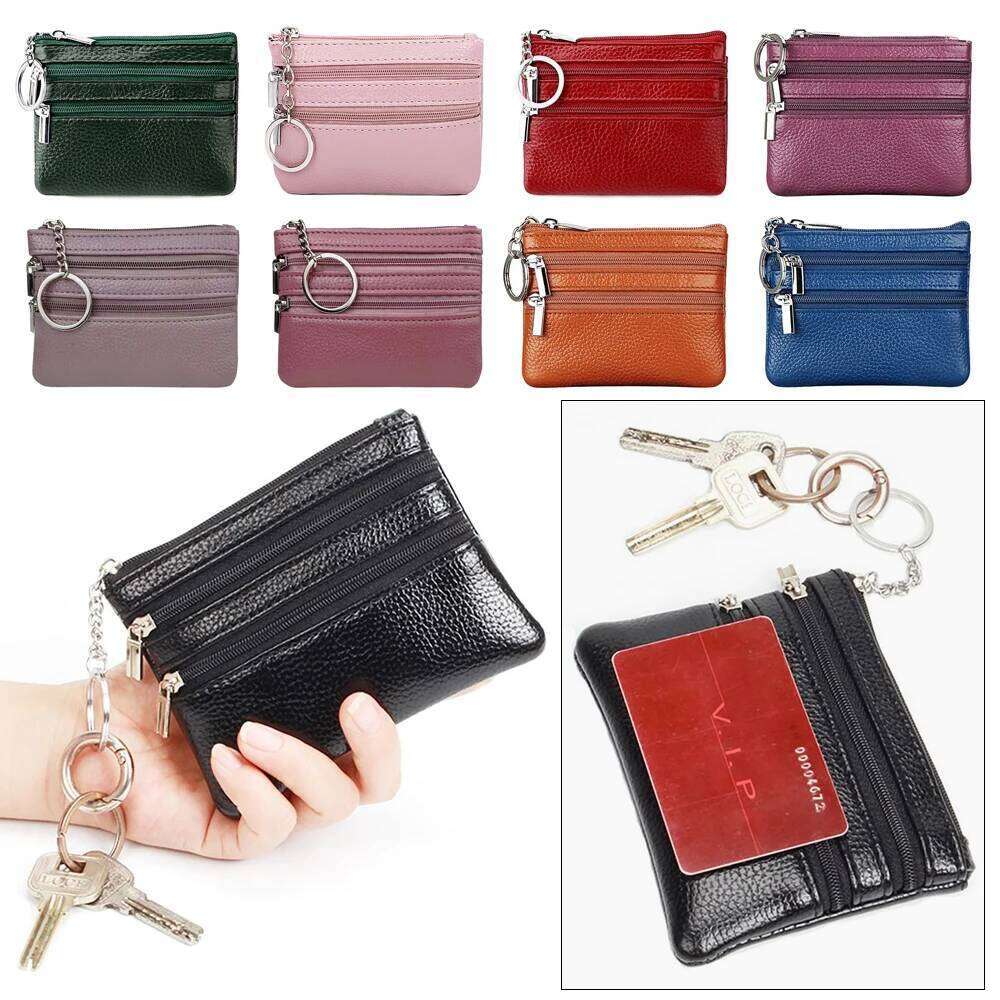 PU Leather Portable Money Coin with Key Ring Waterproof Pocket Purse Zipper Wear-resistant Credit Card Holoder Man Women C260304