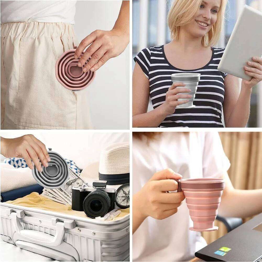 Plastic Folding Reusable Silicone Coffee Cup, Portable Cup Set, Suitable for Camping and Hiking Easy To Clean S260303