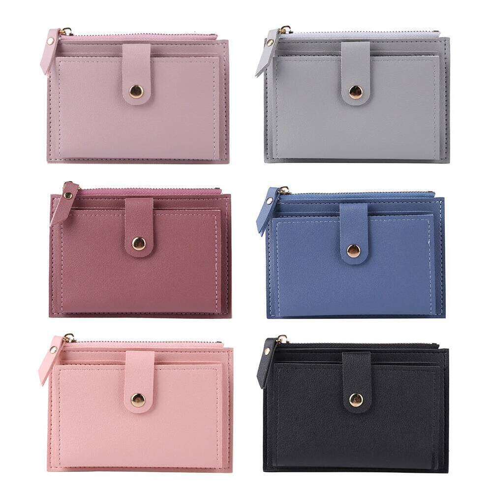 Women Fashion Credit Holder Leather Multi-slot Zipper Small Wallet Solid Color Card Case Ladies Casual Mini Coin Purse C260304