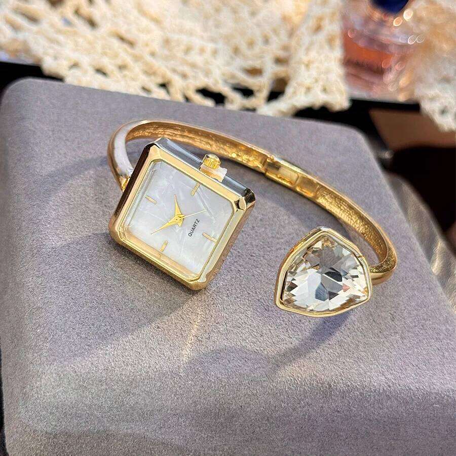 New Ladies Open Bracelet Watch Assorted Shaped Diamond Color Gemstone High-End Quartz Wristwatch Lazy Person's Stylish Timepiece XJ260303