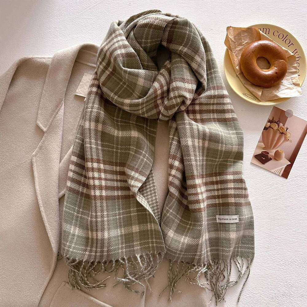 Winter Warmer Thickened Scarf For Women Plaid Print Tassel Pashmina Shawl Faux Cashmere Warps Autumn Elegant Ladies Blanket XJ260304