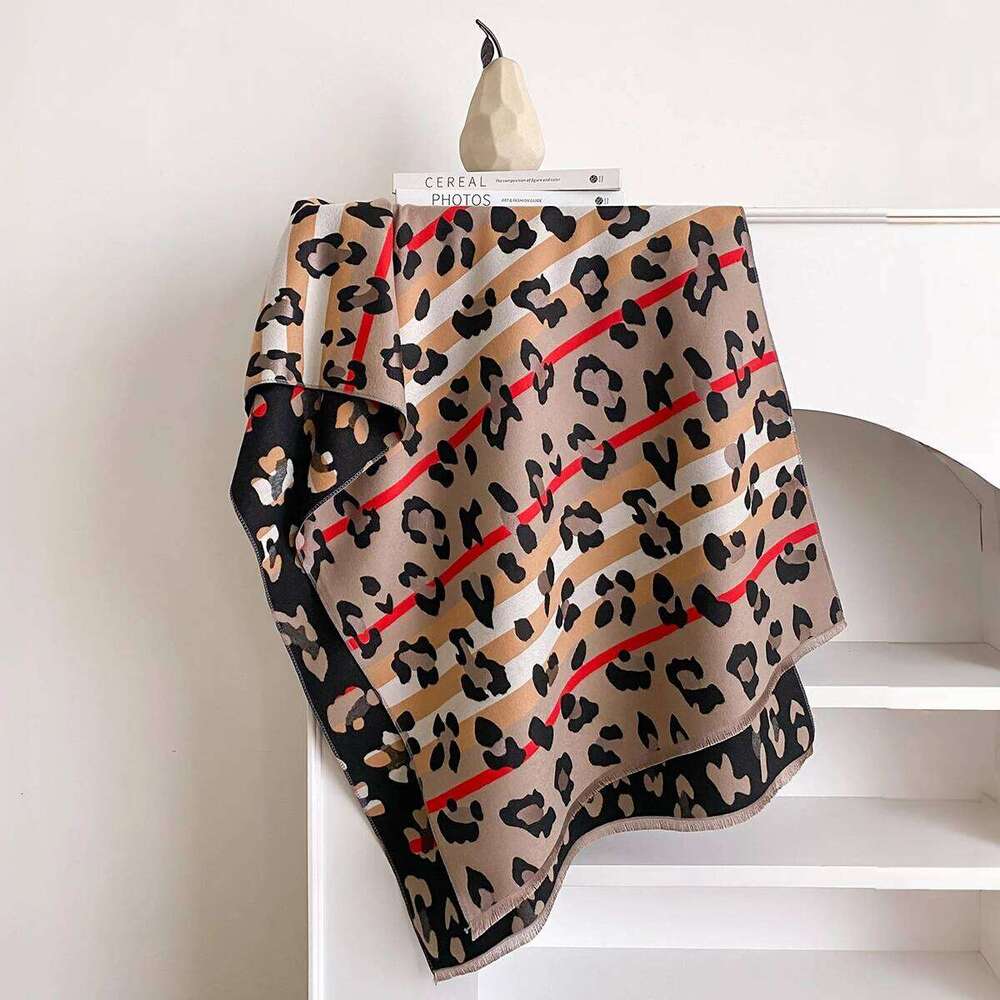 Women Thickening Imitation cashmere Scarves Fashion Designer Leopard Print Beautiful Soft Satin Shawl Neckerchief Scarf XJ260304