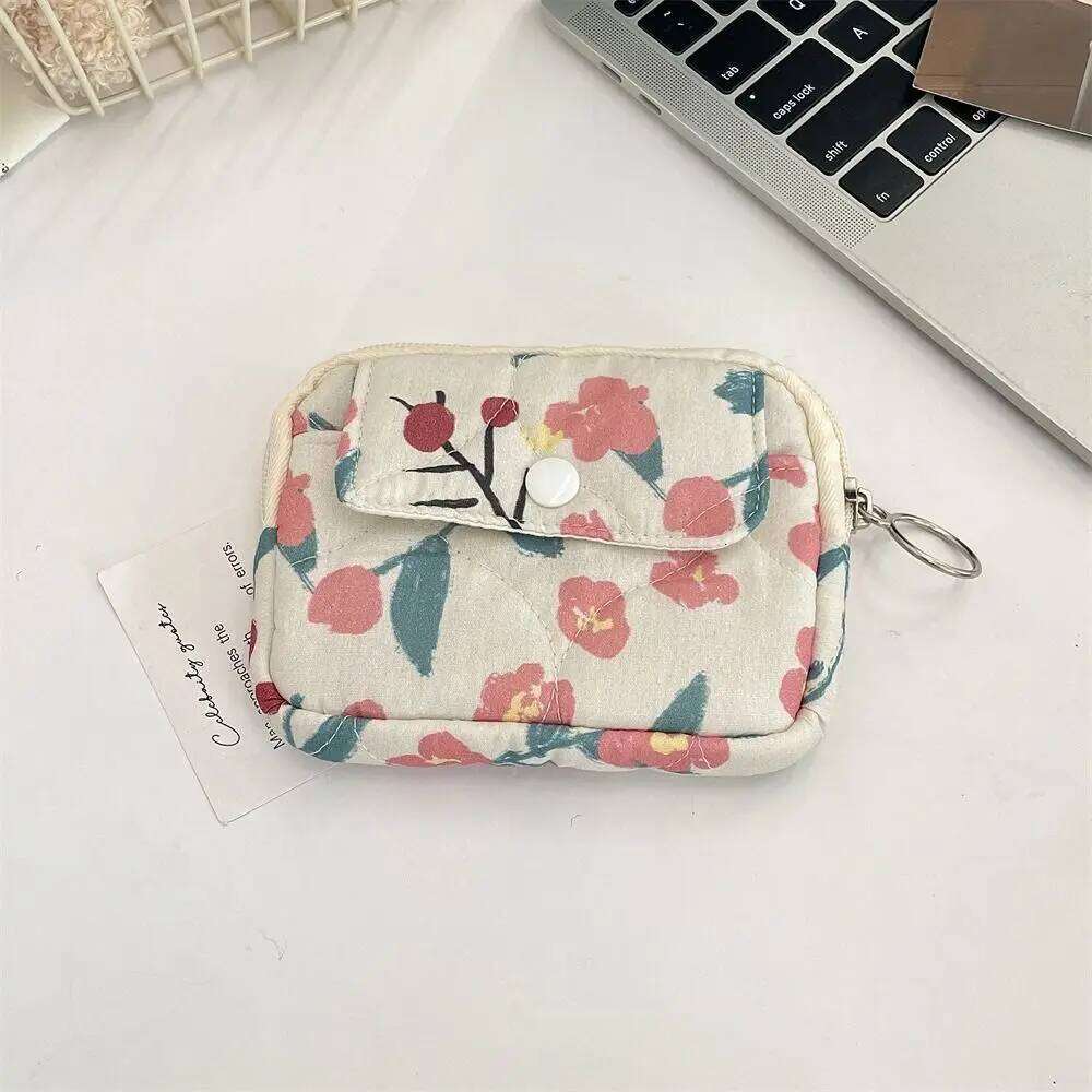 Kawaii Floral Coin Purse Korean Style Multifuctional Small Makeup Lipstick Jewelry Packing Bag Cartoon Printing C260304