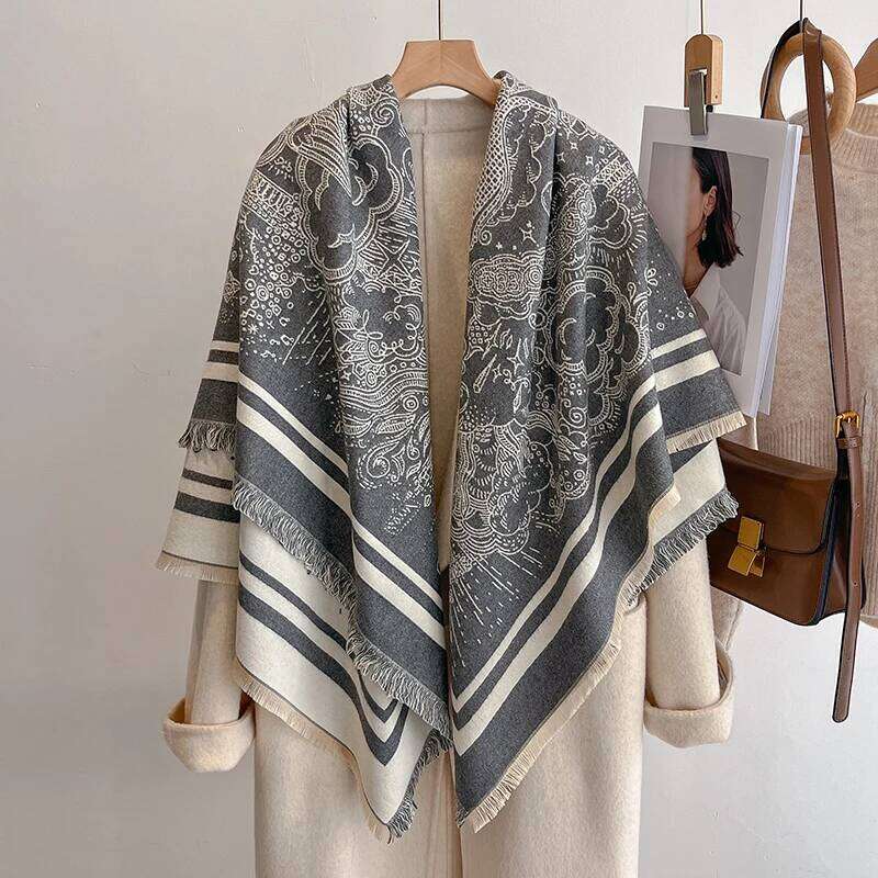 Elegant Striped Design Imitation Cashmere Soft Warm Versatile Shawl Coldproof Windproof Blanket Scarf for Autumn Winter XJ260304