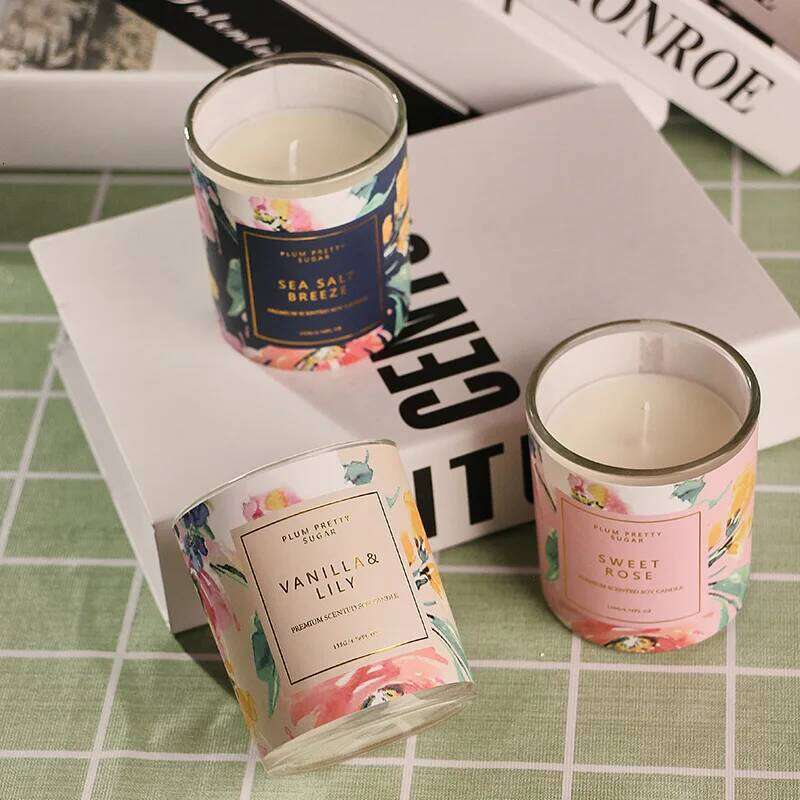 Smokeless Bedroom Fragrance Glass Candlestick Aromatherapy Candle Plant Wax W260304