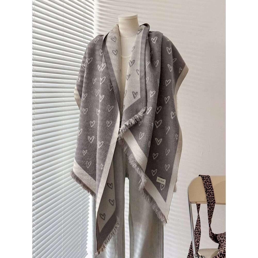 Women & Men Winter Warm Scarf Delicate Love Pattern Faux Cashmere Irregular Cut Double-Sided Neckerchief for Cold Days XJ260304