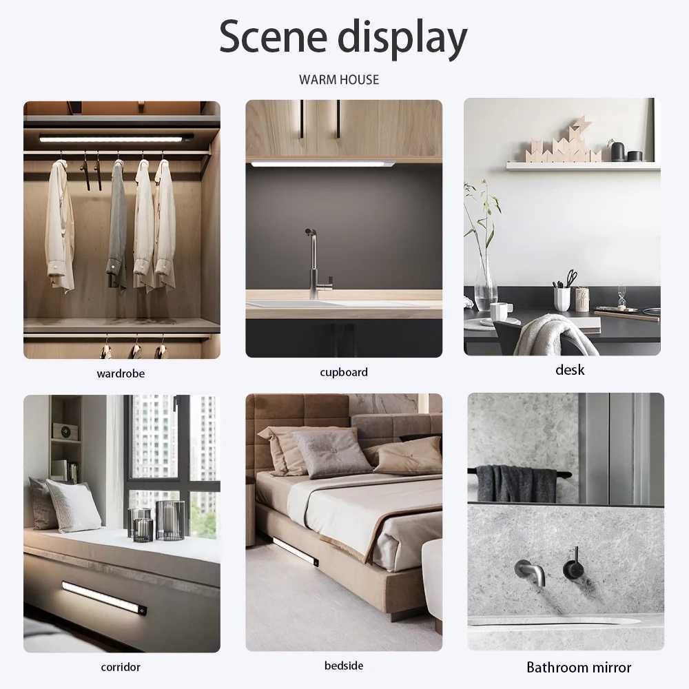 Motion Sensor Light Wireless LED Night Light USB Rechargeable Night Lamp Cabinet Wardrobe Lamp Under Backlight For Kitchen Led H260304