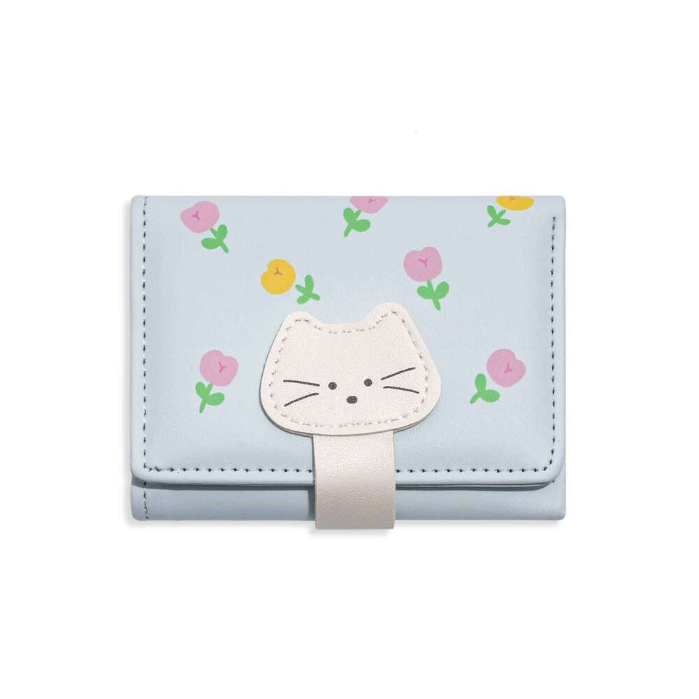 New Cute Cats Tulip Brief Three-fold Coin Women's Advanced Money Clip Purse Everyday go Shopping Use Gifts C260304
