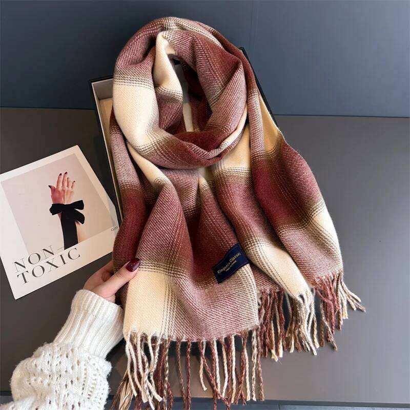Winter Color Thickened Scarf For Women Men Neck Keep Warm Tassel Pashmina Shawl Faux Cashmere Warps Autumn Elegant Blanket XJ260304