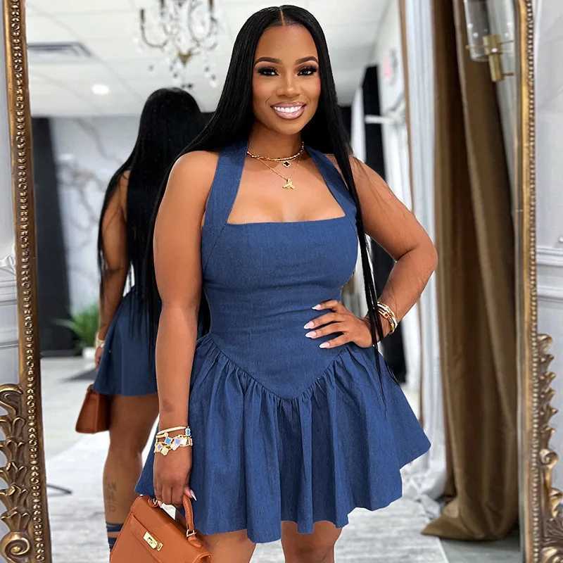 Early Spring New European And American Womens Clothing Sexy Slim Fit Shoulder Hanging Neck Exposed Back A Swing Short Dress M260304