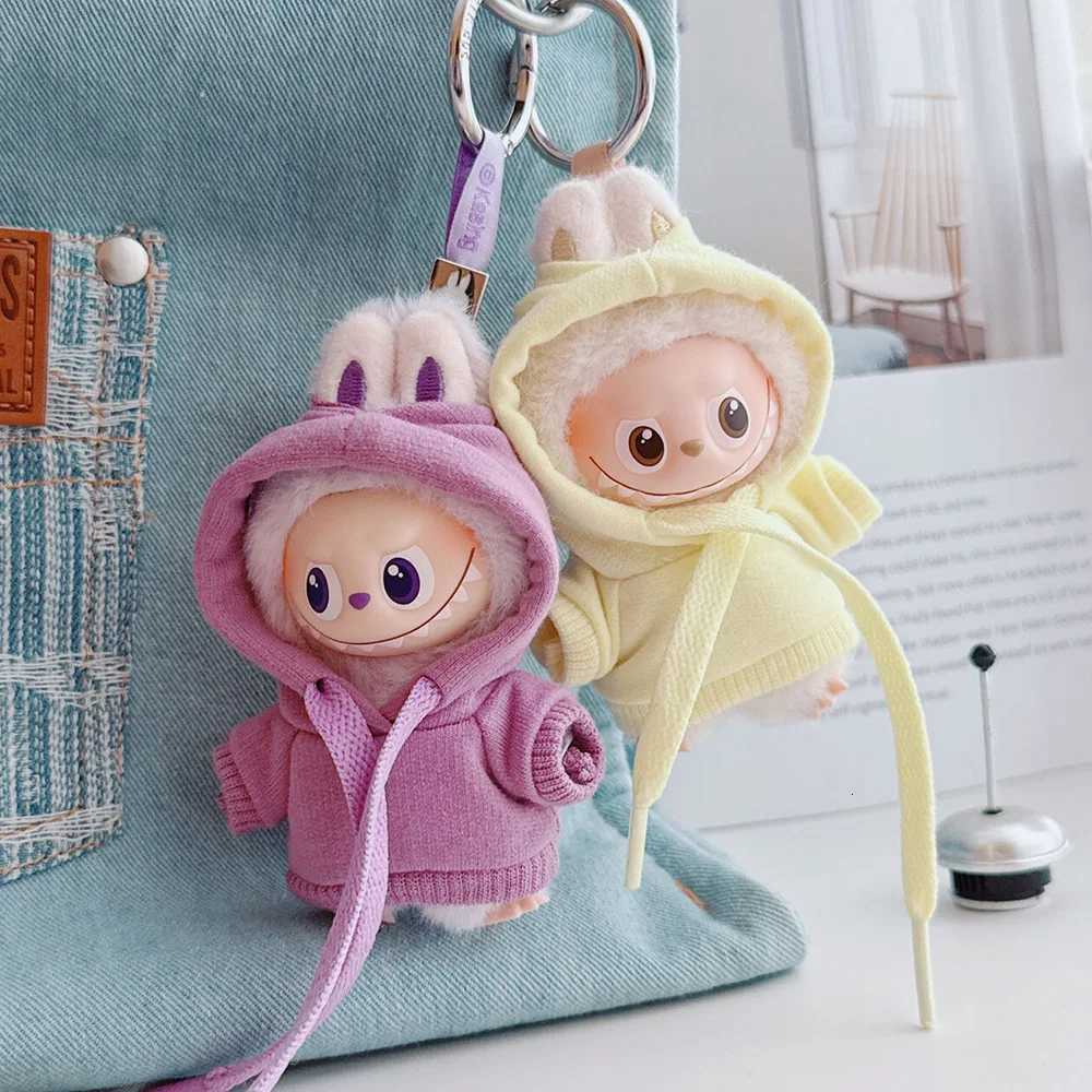 Extra-Long Drawstring Knit Hoodie for 10/15cm Labubu V4 & The Monsters Pin for Love Series Dolls DIY Fashion AccessoriesT260304