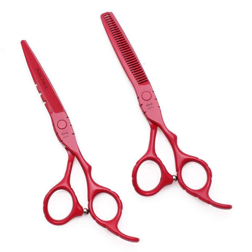 Professional Hairdressing 5.5" 6" AQIABI Japan Stainless Thinning Barber Shop Hair Cutting Scissors Red A1010 H260303