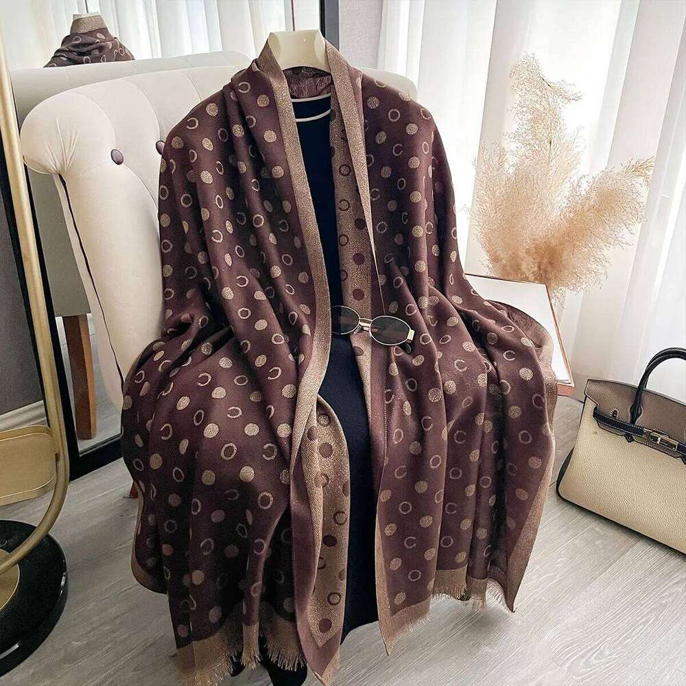 New Spring and Autumn Women Elegance Print Shawl Brand Designer Lady Golden Thread long Scarf Muslim Wrap Headscarf Pashmina XJ260304