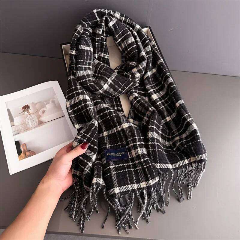 Winter Retro Thickened Scarf For Women Men Neck Keep Warmer Tassel Pashmina Shawl Faux Cashmere Warps Autumn Elegant Blanket XJ260304