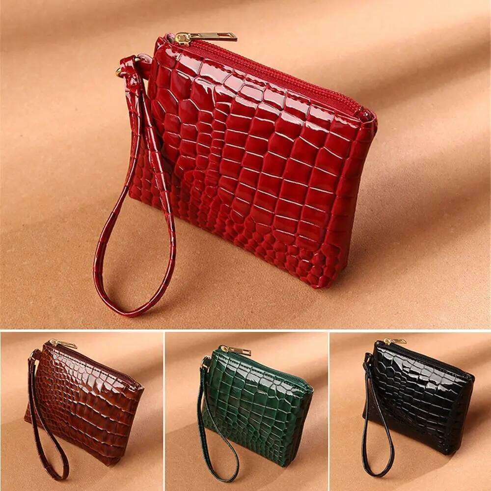 Solid Color Purses Zipper Crocodile Change Bag PU Card Coin Wallet C260304
