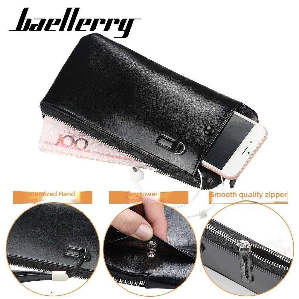 Designer Long Wallet for Men Unique PU Leather Zipper Coin Pocket 6 Slots RFID Protection Business C260304