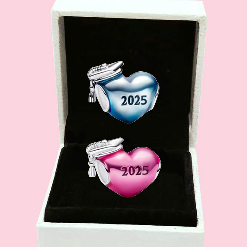 S925 Sterling Silver Luxury Designer Red Blue 2025 Heart Charms Women Fits 3mm Snake Chain Bracelets Birthday Christmas Gift DIY Making Jewelry B116