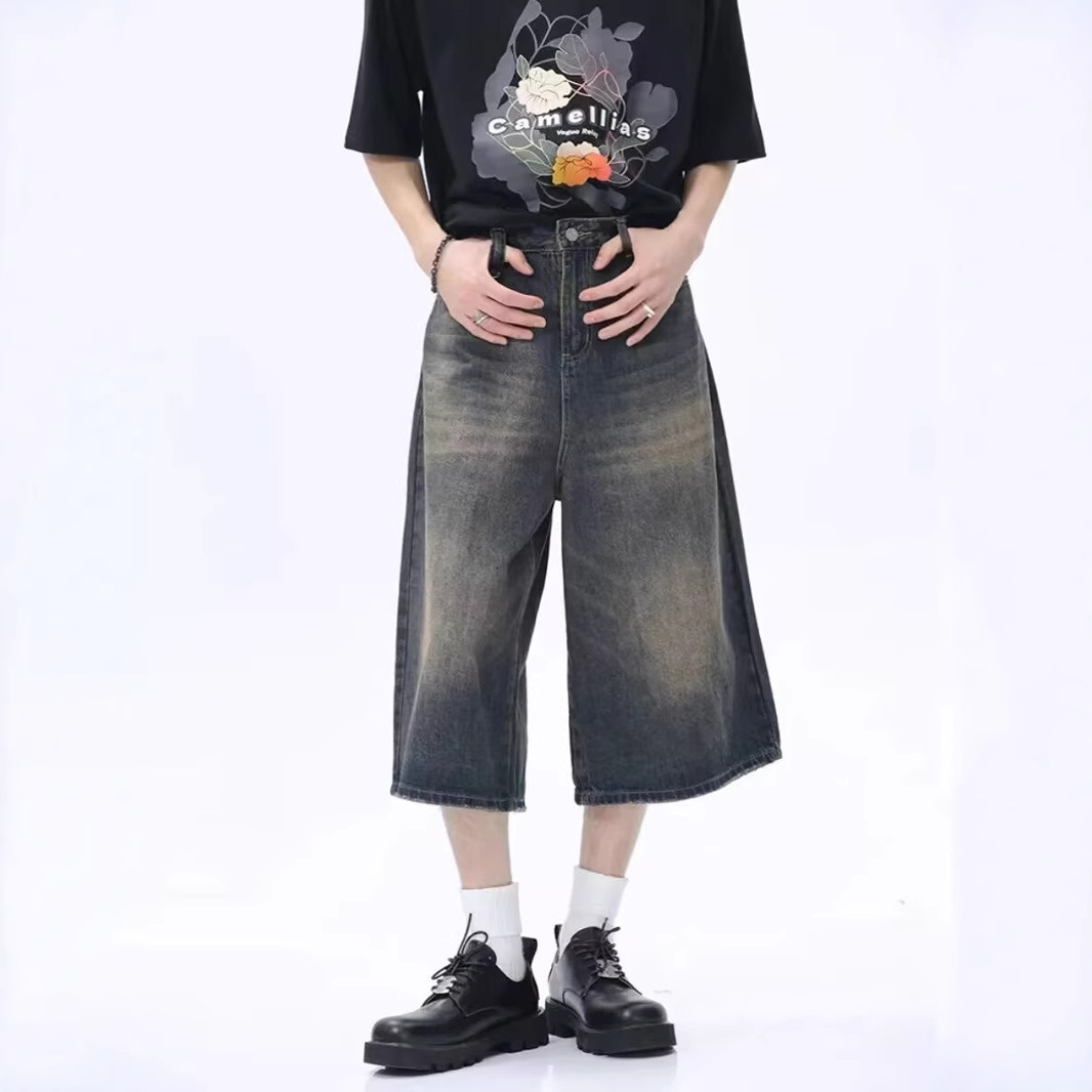 Casual Stylish Distressed American Retro Straight-leg Summer Cropped Jeans Harajuku Designer Pants New Trend