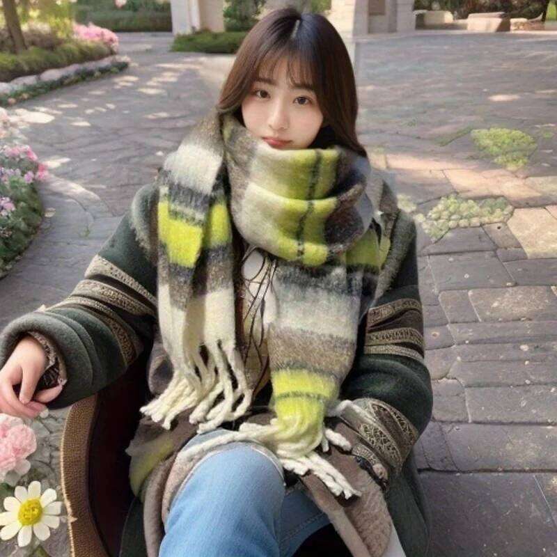 Plaid Winter New - Faux Cashmere Mallard Scarf for Women, Korean Style Warm Thick Shawl, Retro Fashion Accessory XJ260304
