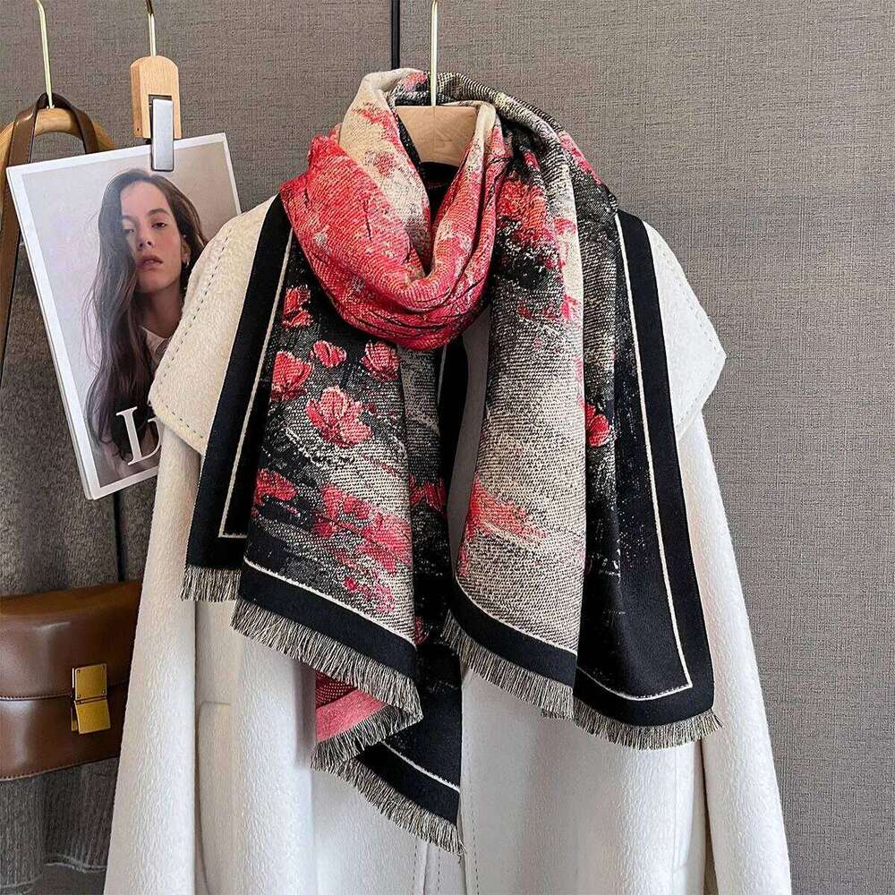 Autumn/Winter Warm Scarf 185*65cm Luxury Tassel Shawl Women's Imitation Cashmere Thickened Warps Coldproof Windproof Blanket XJ260304