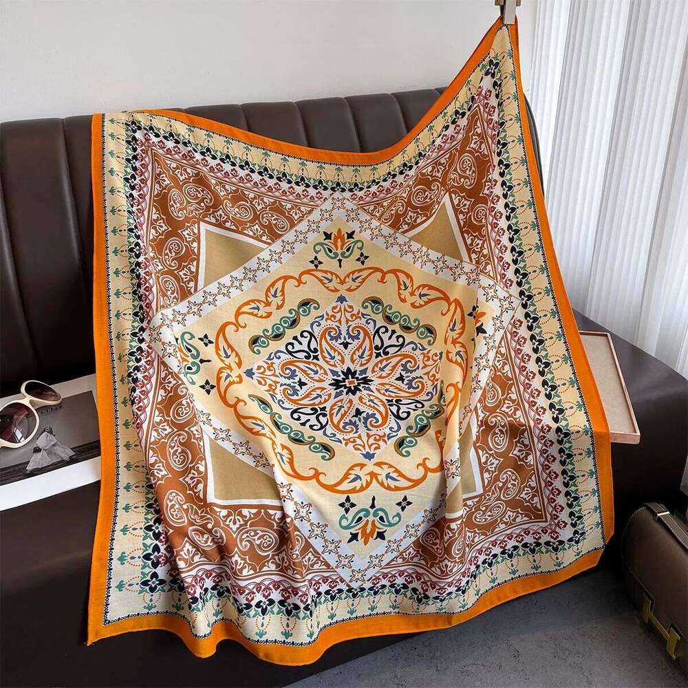 90*90cm Retro Printed Square Scarf Women Imitation Silk Scarves Bandanas Luxury Travel Shawl Wraps Elegant Hijab Neckerchief XJ260304
