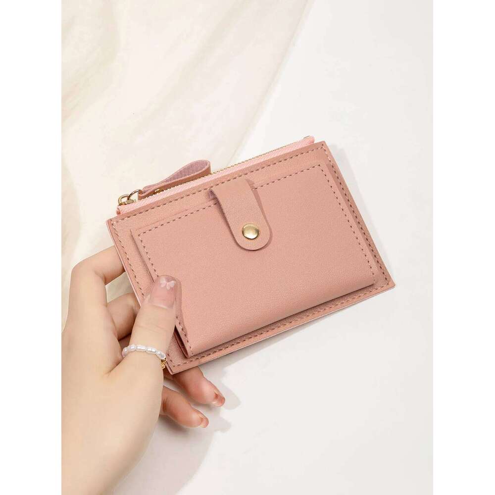 Fashionable Simple and ultrathin women's short Lightweight Portable ID Credit Card Holder Bifold Zipper Small Wallet C260304