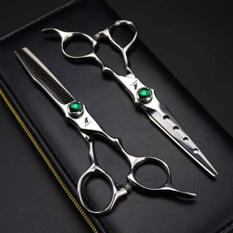 Professional JP440c steel 6 '' green gem hair cutting barber tools Tiger haircut thinning shears hairdresser scissors H260303