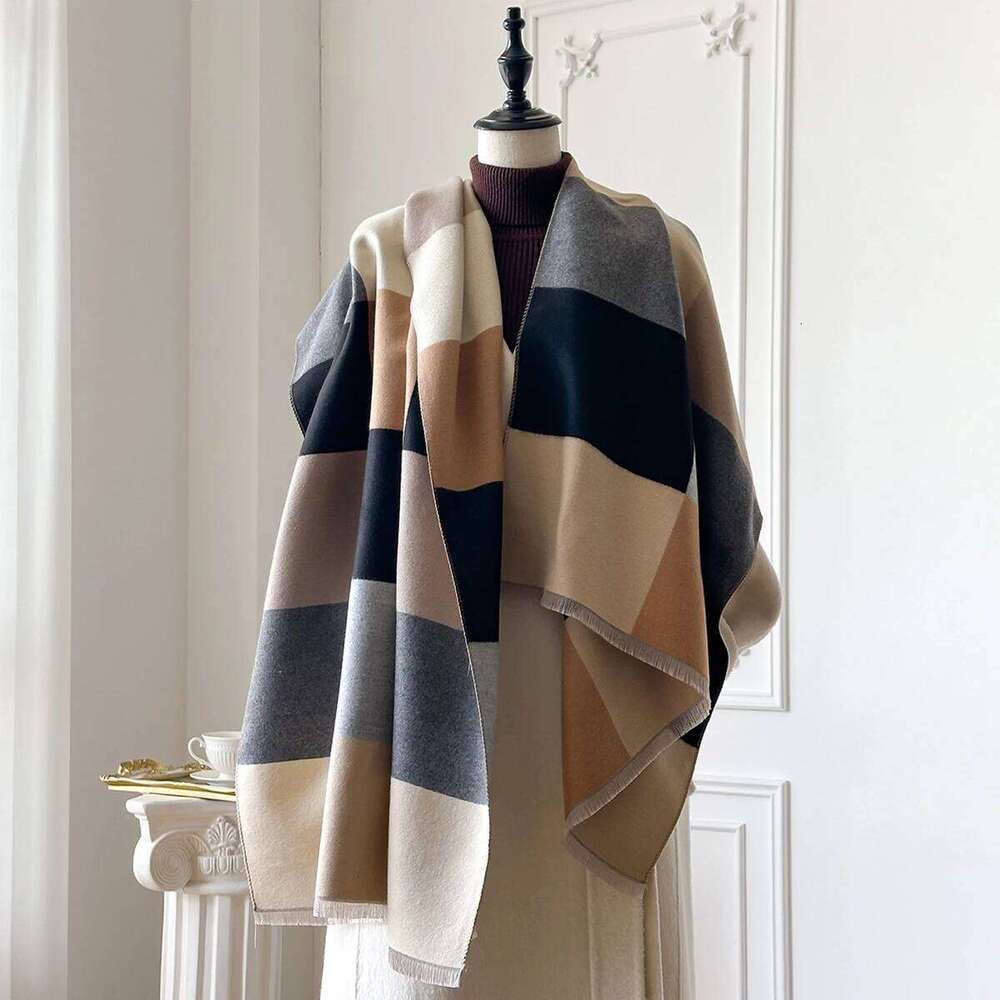 Women's Luxury Faux Cashmere Scarf for Autumn Winter - New Warm Pashmina Blanket Poncho, Fashion Print Thick Shawl XJ260304