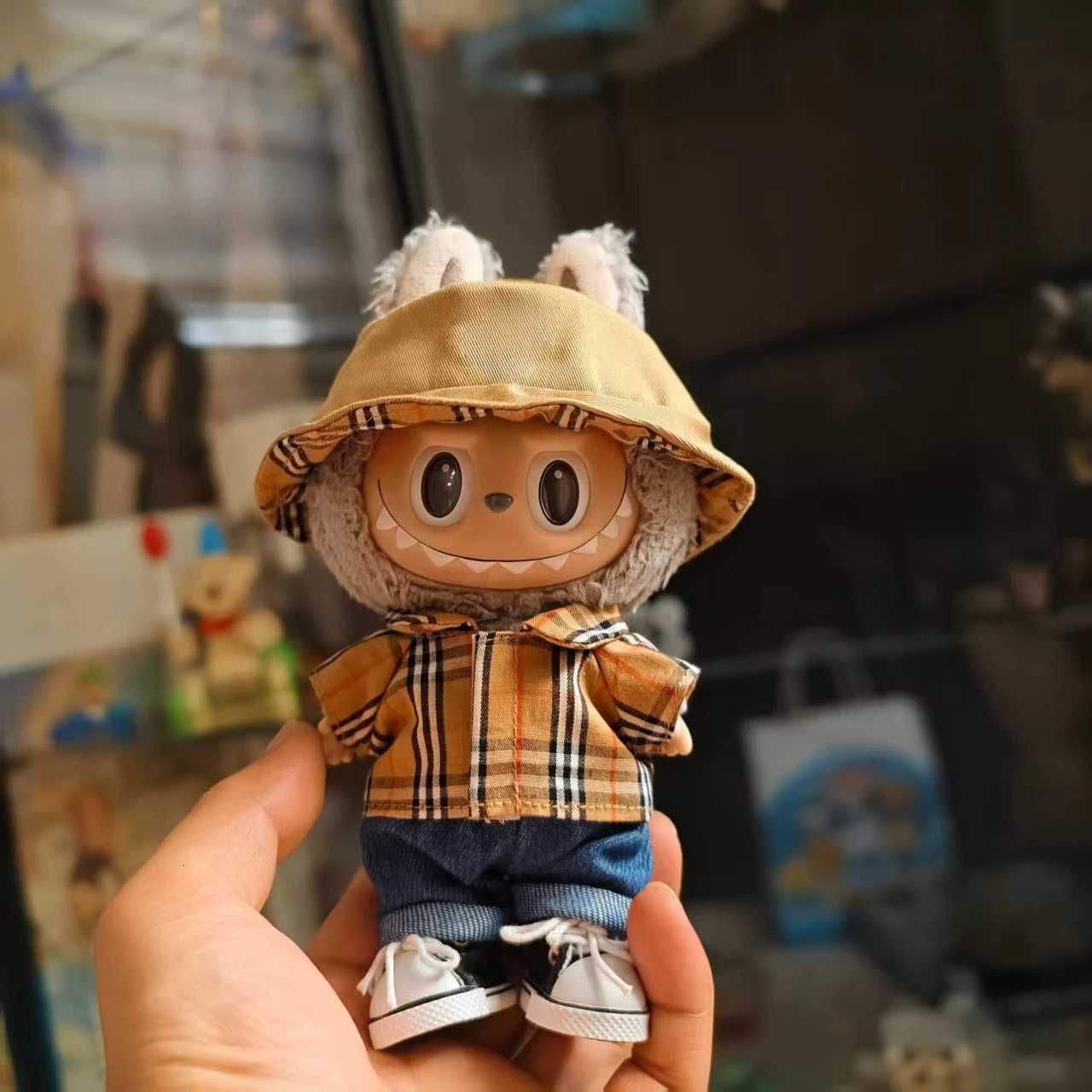 Labubu Plaid Shirt & Jeans Outfit, Stylish Doll Clothes with Canvas Shoes for 15/17cm DollsT260304