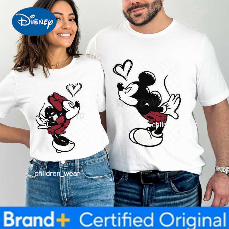 Disney Fun Mickey Mouse Minnie Kiss Print T Shirts Women Men 100 Cotton Casual Couple Streetwear Classic Character Mickey T-shirts H260304