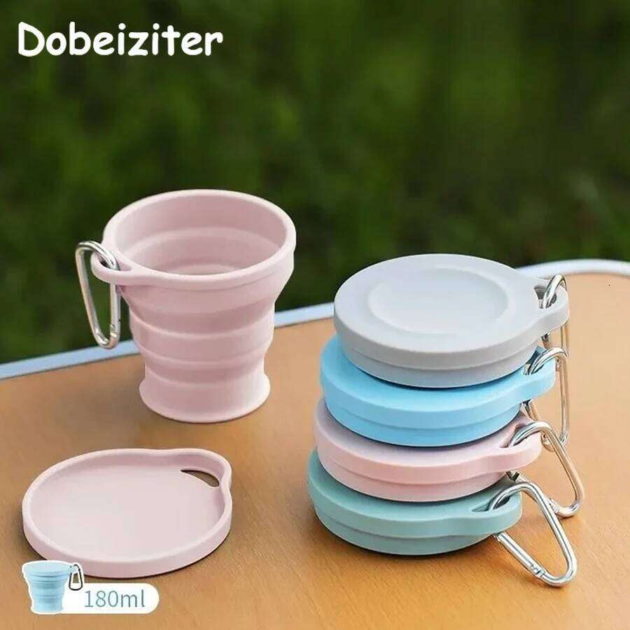 180ML Water Cup Foldable with Lid Coffee Outdoor Travel Portable Drinking Tea Telescopic 1PC Folding Mini Silicone Supplies S260303