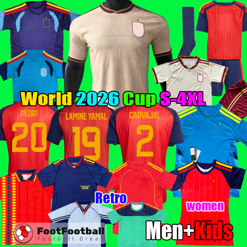 S-4XL Spanish Espana 2026 football shirt soccer jerseys Spain Retro TORRES GAVI RODRIGO PEDRI LAMINE YAMAL MORATA Men 26 27 2027 Women Camiseta de foot Men kids kit