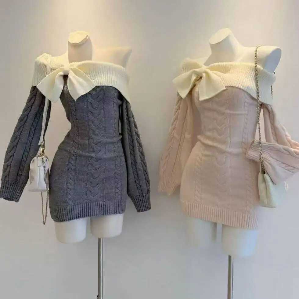 Sexy Bodycon Slim Knitted Dress Solid Elegant Short Party Dress Harajuku Y2k Fashion Dress Woman Chic Design M260304