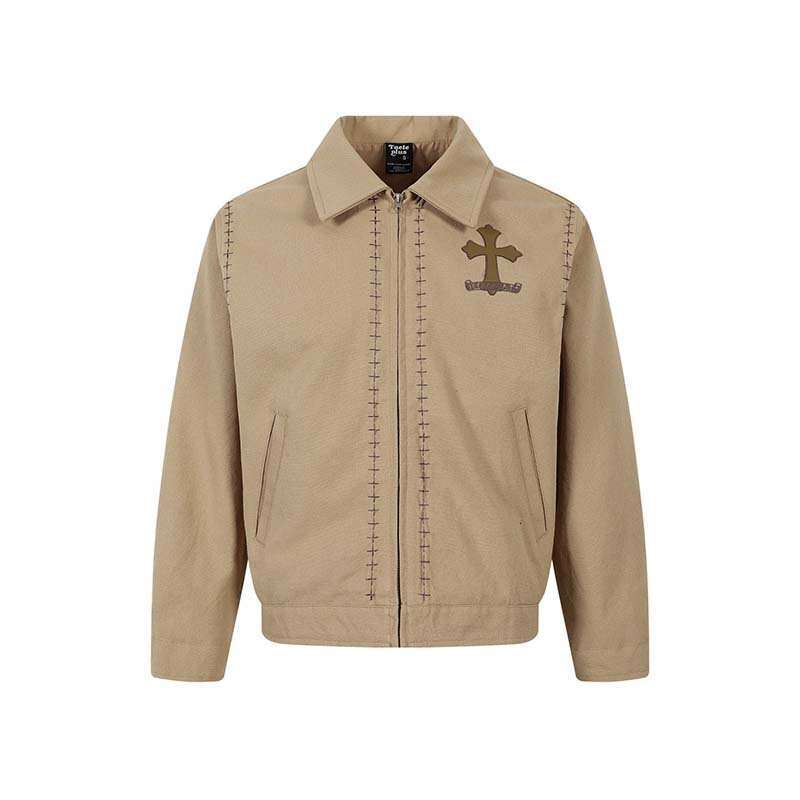 2026 Spring New American Style Cross Embroidered PU Leather Jacket For Men, Trendy Loose Casual Top