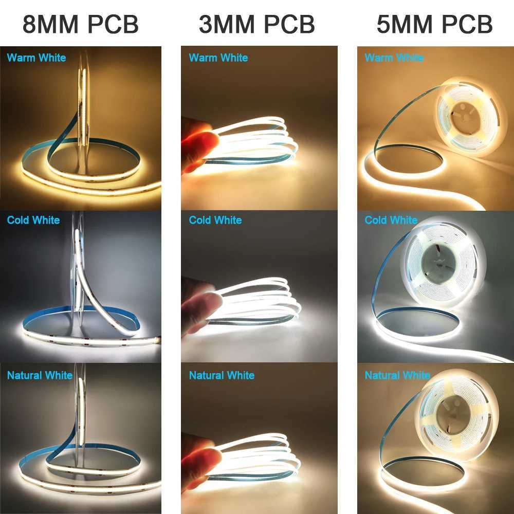 3mm 5mm PCB COB LED Strip Ultra Thin 12V 24V 8MM Tape Light With DC Plug/ 2pin Wire Dimmable Linear Lighting High Density Lamp H260304