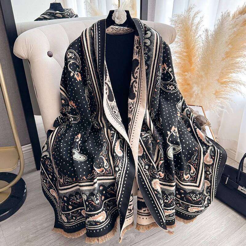 Fashion Women's Faux Cashmere Winter Wrap Vintage Paisley Printed Tasseled Scarf Warm Shawl Stylish Accessory Perfect XJ260304