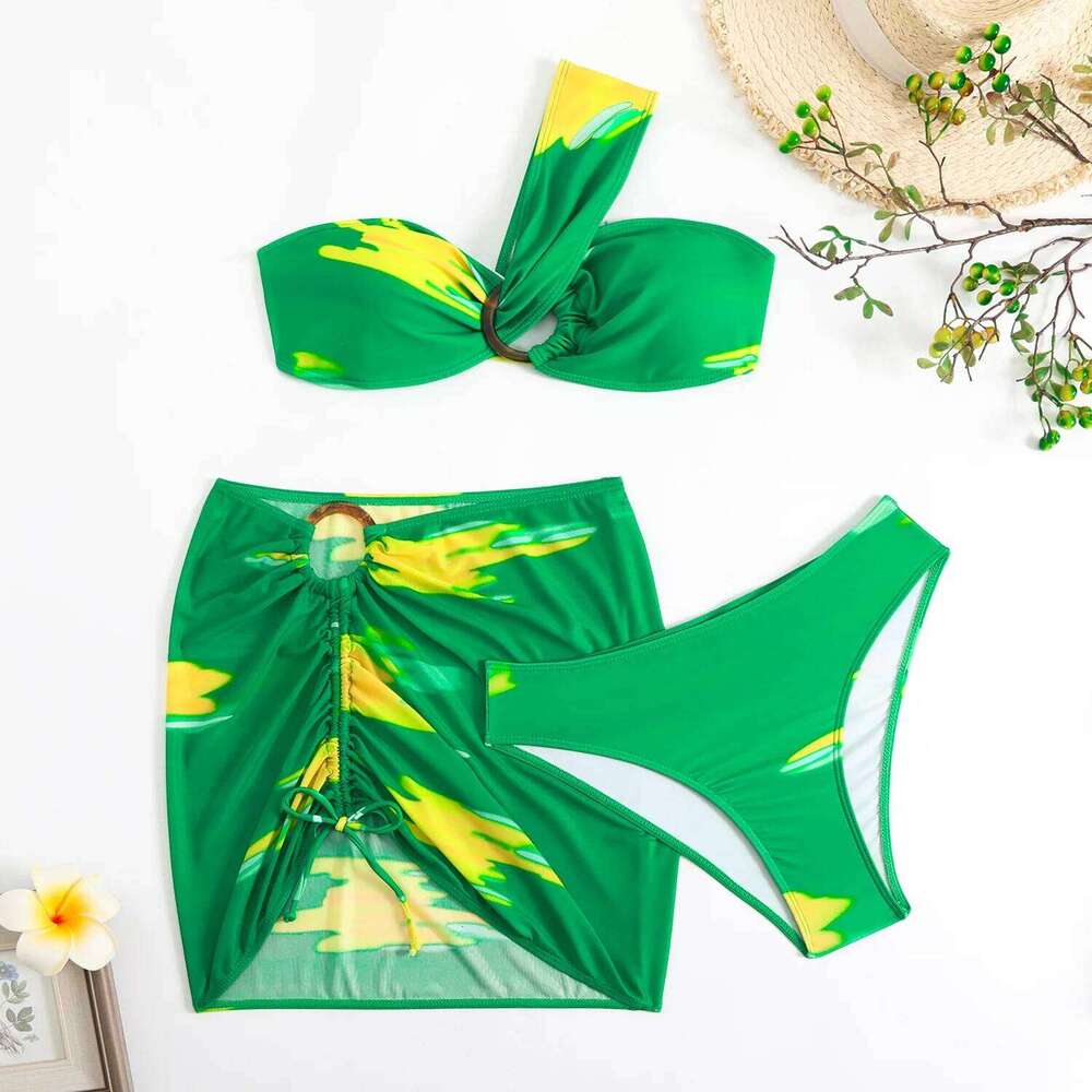 2025 New Swimwear Tie-dye Printed Women's Three-piece Split Bikini Y260303