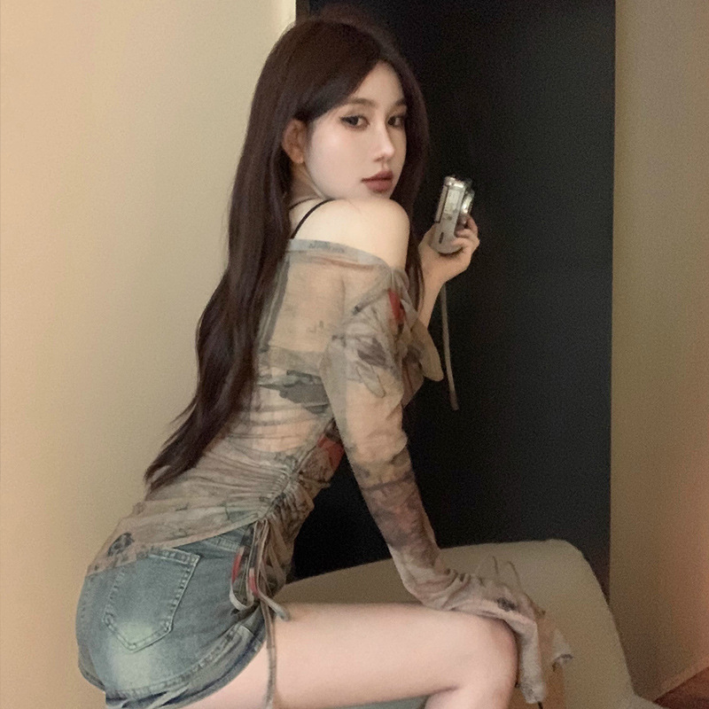 Weird Puss Chic Gradient Print Women Dress See Through Long Sleeve O-Neck Skinny Special Wing Hipster Bodycon Midnight Clubwear250616