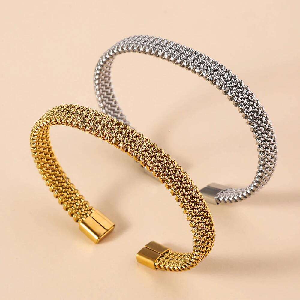 Women's Stainless Steel Elastic Woven Bangle Non Fading, Personalized Open-ended Bracelet, Birthday Party Gift XJ260303