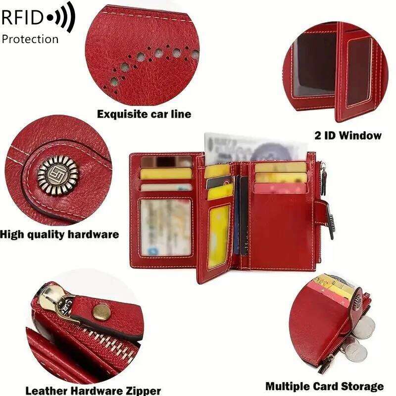 RFID Anti-Theft Brush Women's Wallet Multi-Card Slot Zipper Buckle Fashion Credit CardHolder Vintage Multifunctional ShortWallet C260304