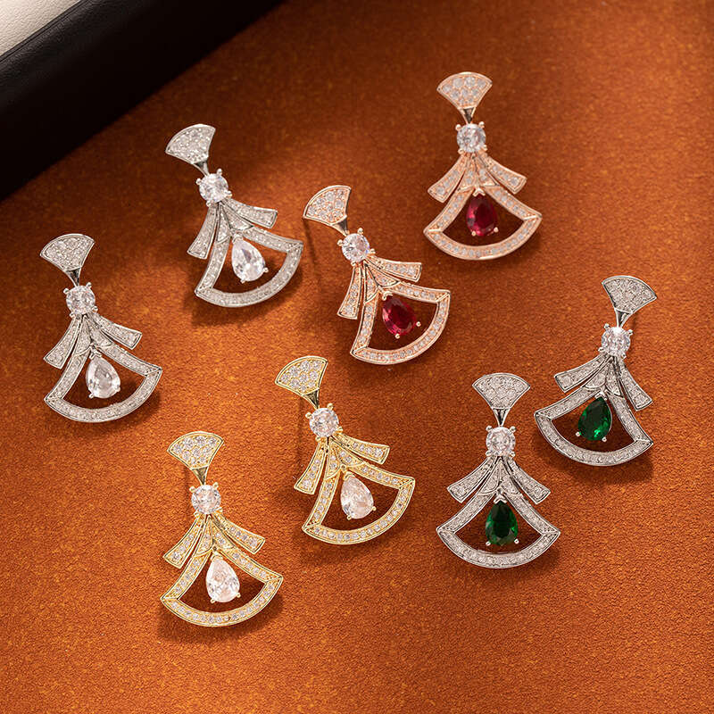 Fan-shaped Natural Red Agate Full Diamond Earrings High Version Internet Celebrity Skirt Earrings For Women