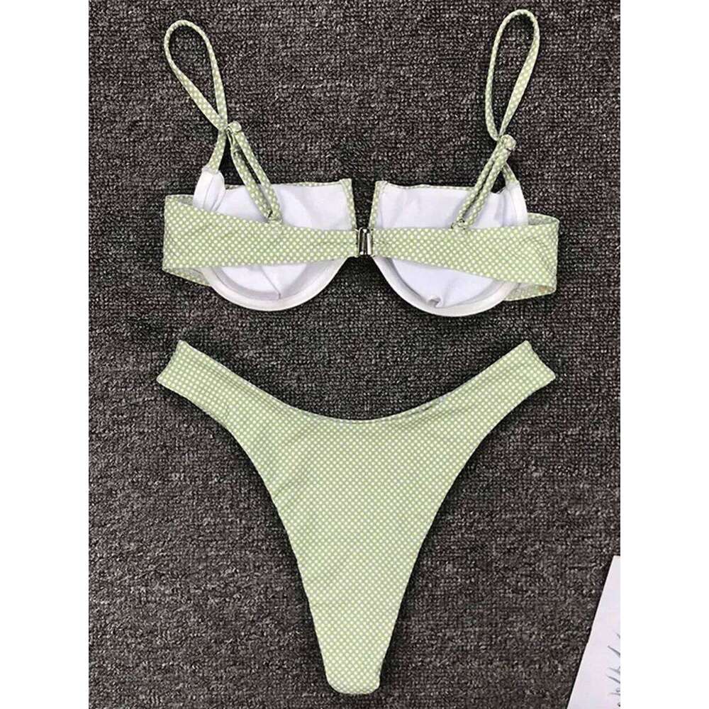 Underwired V-Bar Bikinis 2025 Polka Dot Women Swimsuit Female Swimwear Two Pieces Bikini Set Push Up Bathing Suit Swim Y260303