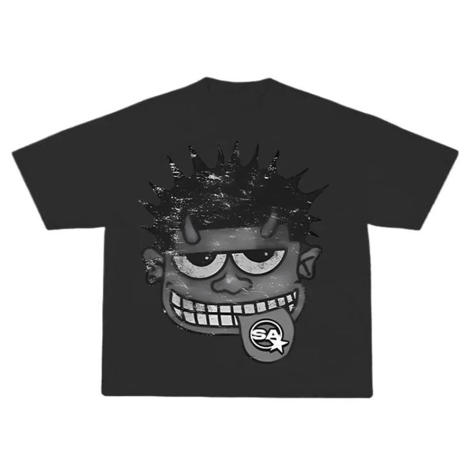 Grey Black Monster Unisex Cotton Graphic T-shirt Cropped Crewneck Short Sleeve Casual Summer Fashion Breathable Tee 260302
