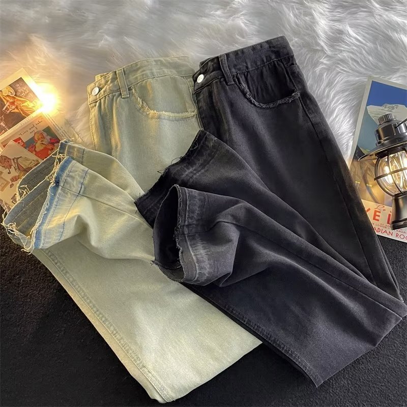 Men's Jeans For Autumn And Winter Distressed Vintage Style Trendy Casual Long Pants Straight Loose Fit High Street Hip-hop Designer Pants Wide-leg Trousers
