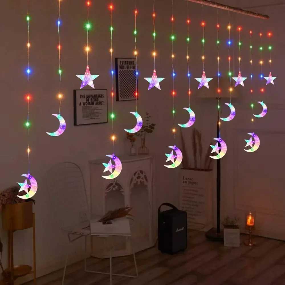 Moon/Star/Love Heart Christmas Lights LED String Lights Fairy Curtain Light for Holiday Wedding Party Room Decoration Strip Lamp H260304
