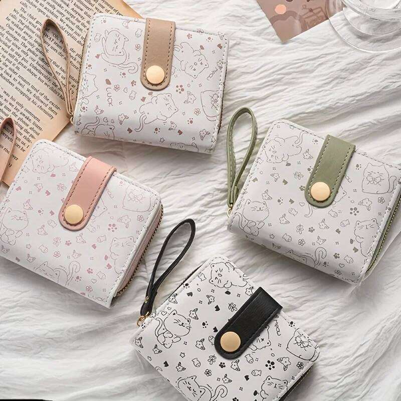 1pc Adorable Cat Mini Wallet - Lightweight Zippered Multi-Card Slot ID Credit Holder Gift for Teens Casual Trendy Multi-Color C260304