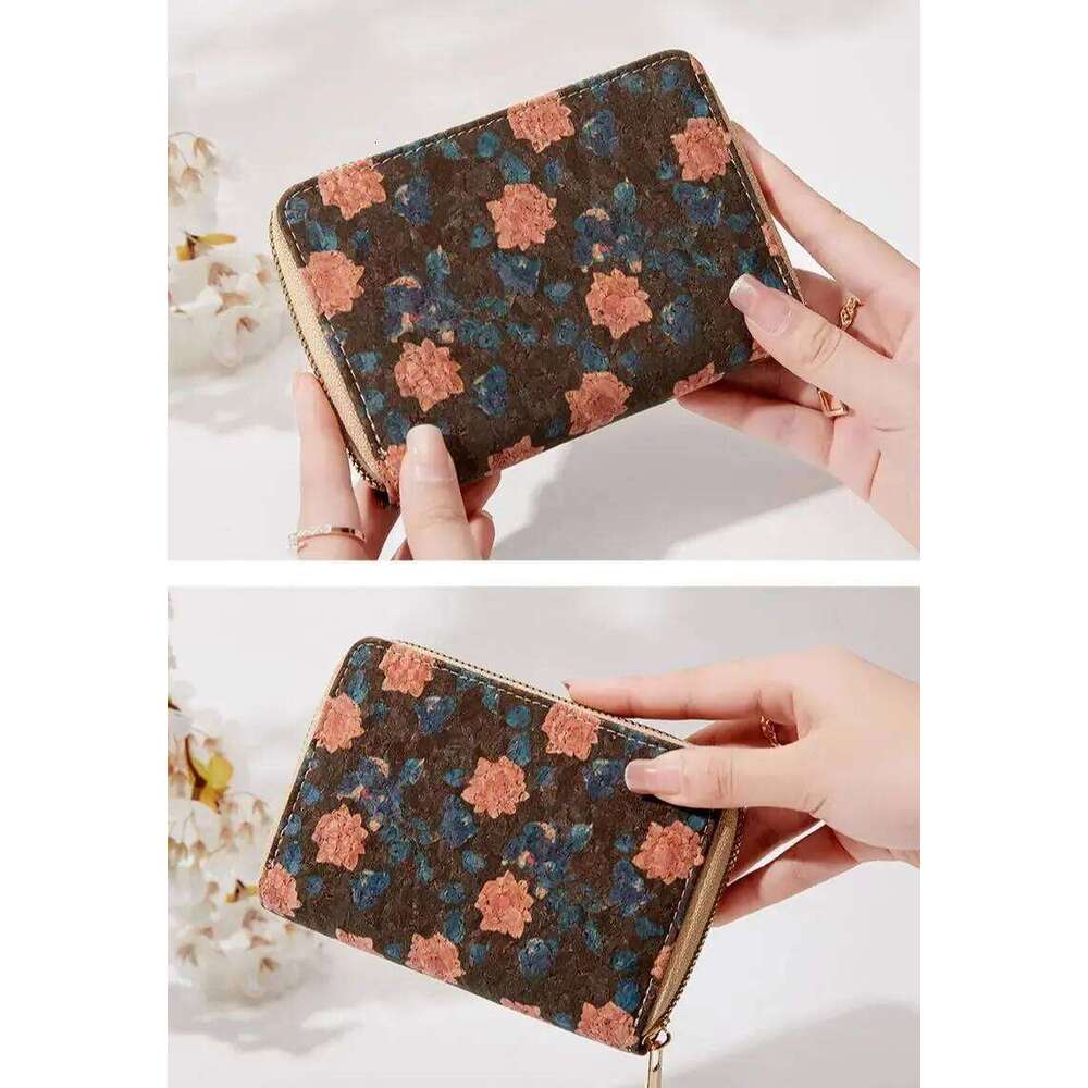 Retro Printed Short Zipper Portable PU Leather Bag Multi functional Slot Women's Card Set Zero Wallet C260304
