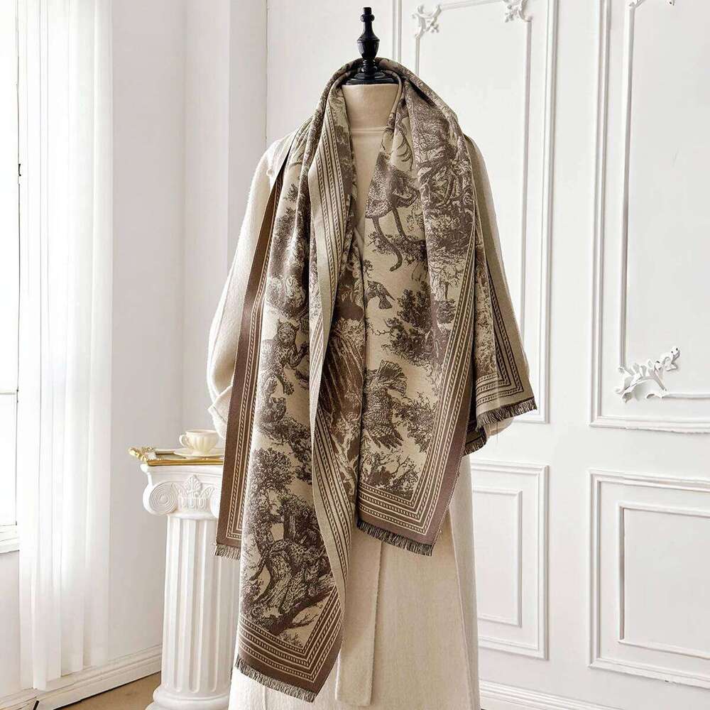 Elegant Animal Jacquard Pashmina Shawl for Women Winter Thick Warm Scarves Double Sided Design Coldproof Windproof Blanket Scarf XJ260304